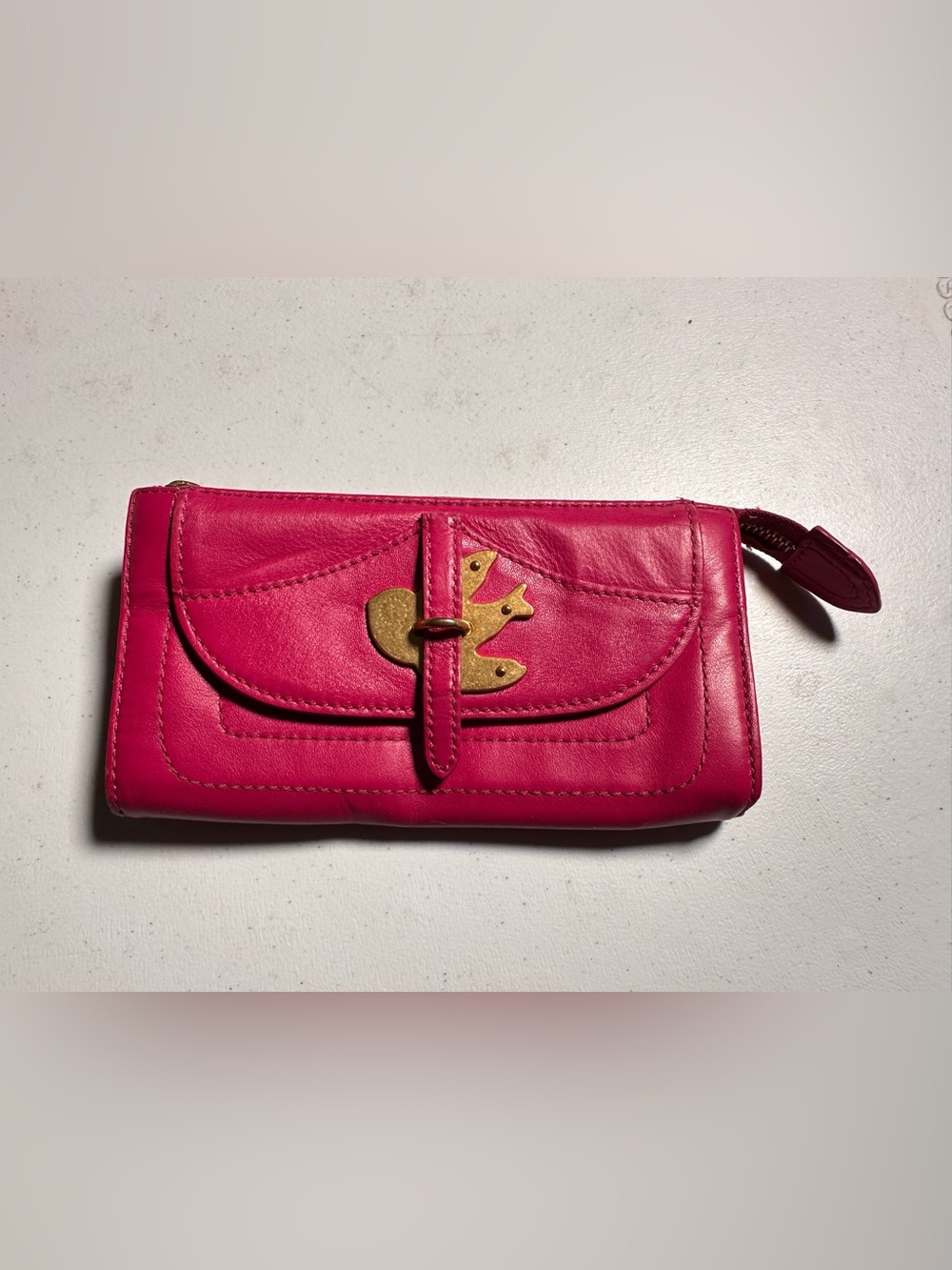 Marc Jacob’s Petal To The Metal Bird Fuchsia Hot Pink Leather Wallet Top Zip
